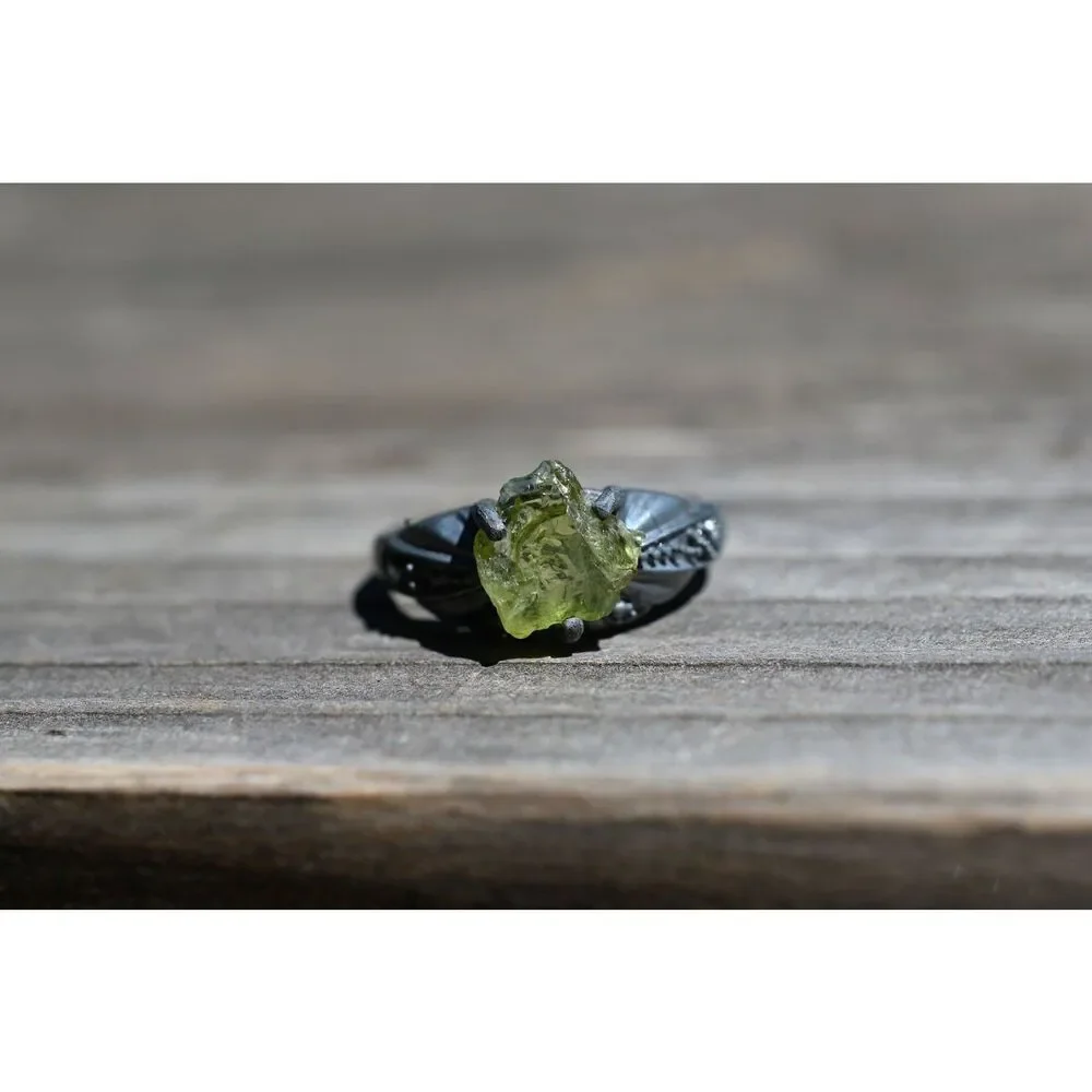 Peridot Ring, unique raw stone ring, natural gemstone ring, anniversary ring